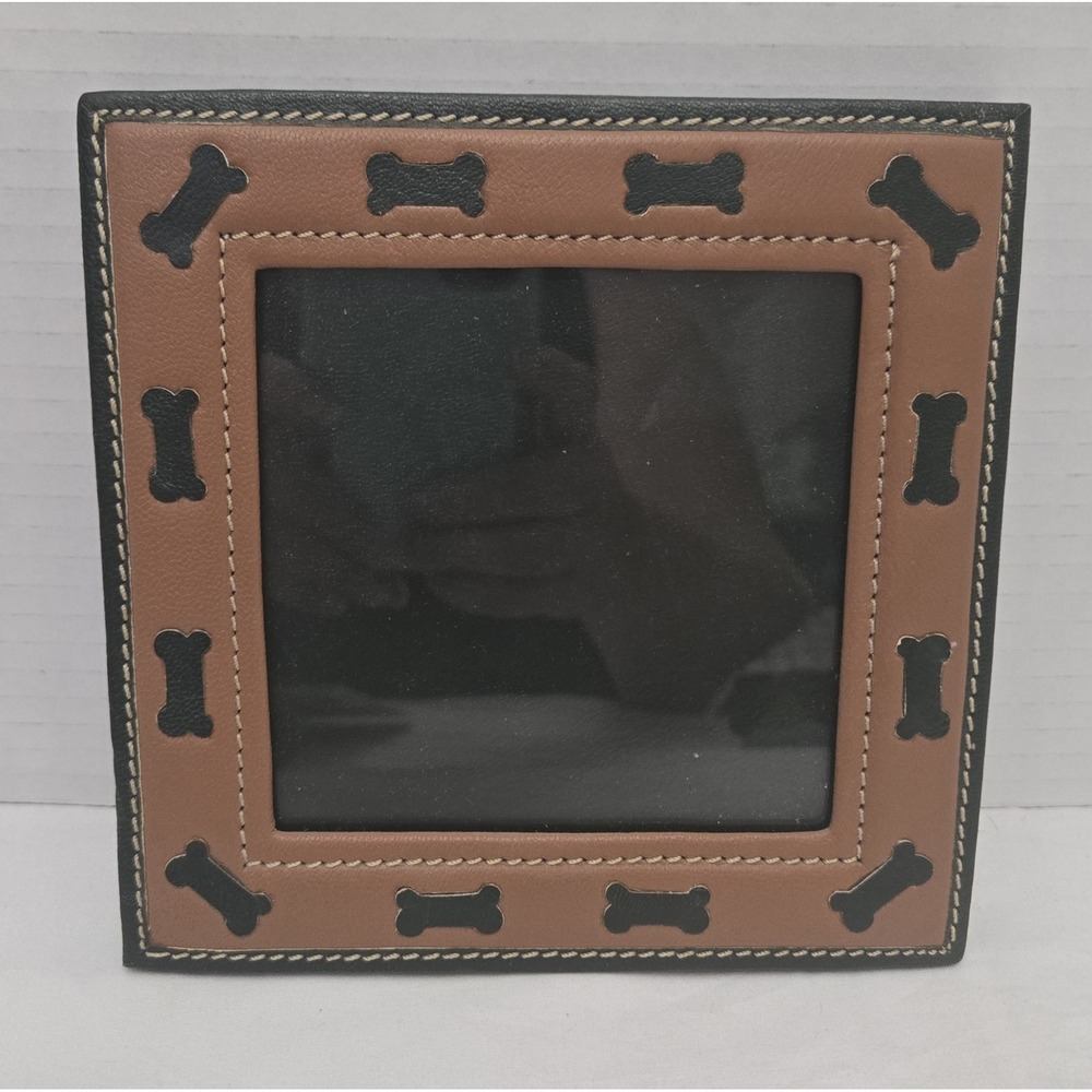 New York Dog Two-Tone Brown Leather Dog Bone Photo Frame - Rare